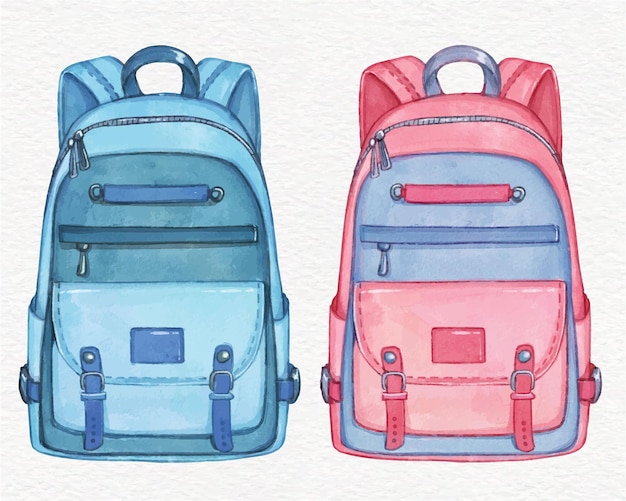 Sac à dos d'école pour enfants pour fille et garçon Illustration vectorielle aquarelle de sac urbain de base