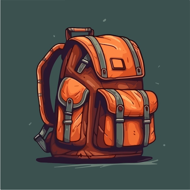 Un sac à dos orange dessin animé avec une sangle marron et une sangle noire.