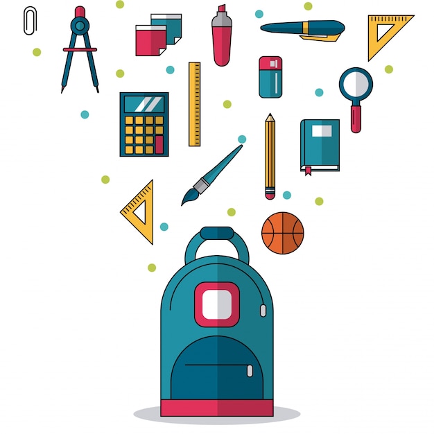 sac à dos et plus petites icônes d'éléments de l'école
