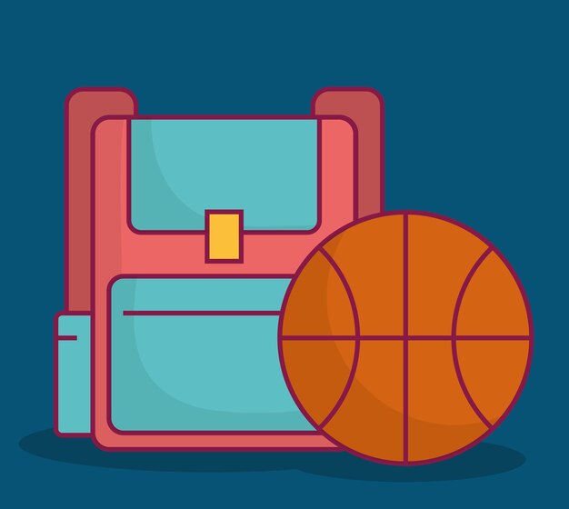 Vecteur sac à dos scolaire et icône de ballon de basket