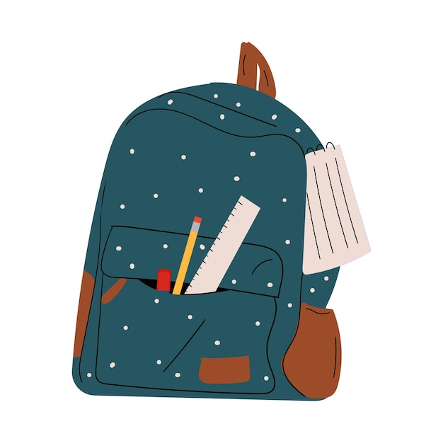 Sac à dos scolaire turquoise pour la conception. Contexte de l'éducation de vecteur. Enseignement primaire.