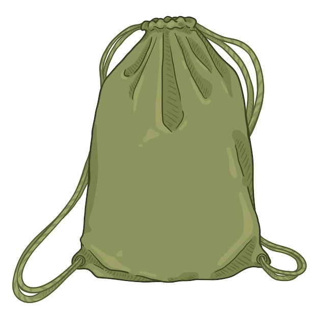 Sac à Dos En Textile De Sac à Cordon Kaki De Dessin Animé De Vecteur Avec  Des Cordes