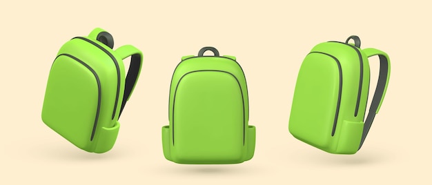 Sac à dos vert dessin animé mignon sac d'école réaliste 3d retour au concept d'école illustration vectorielle