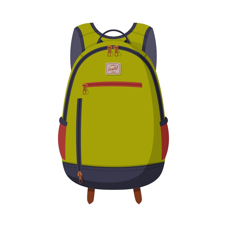 Vecteur sac à dos vert pour les écoliers ou les étudiants vue avant du sac de voyage pour le backpacking de style plat