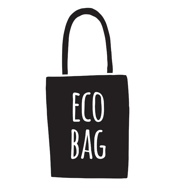 Sac Eco Shopping Dessiné à La Main Noir De Vecteur