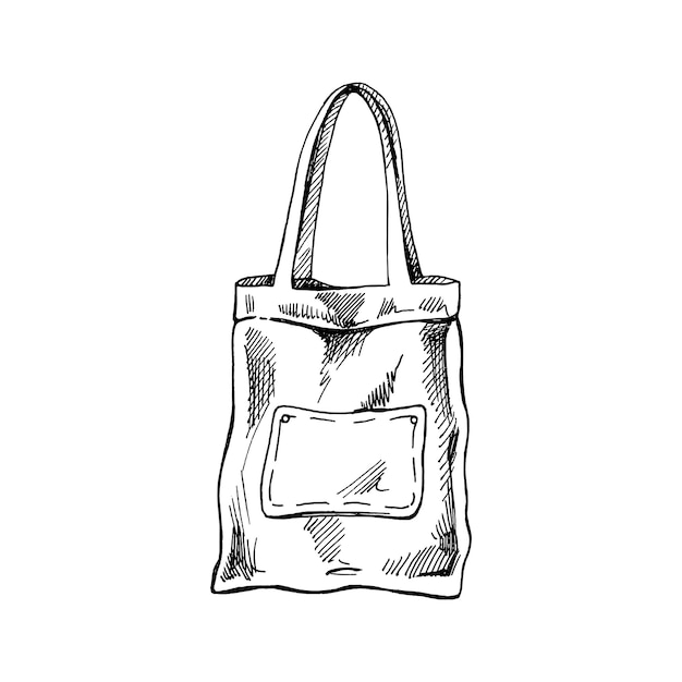 Vecteur sac écologique dessiné à la main croquis concept écologique protection de la nature sac en lin textile dessin de griffonnage