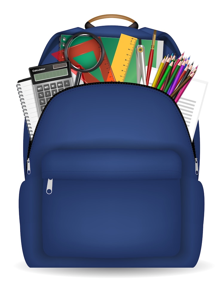 Vecteur sac d&#39;étudiant avec objet d&#39;étude à l&#39;intérieur du vecteur