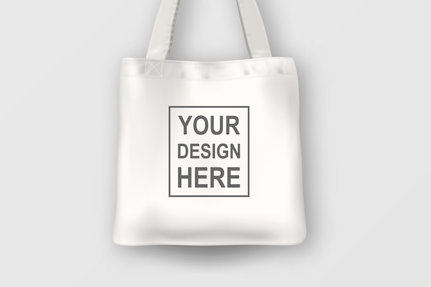 Sac fourre-tout en textile vide blanc réaliste. Gros plan isolé sur fond blanc