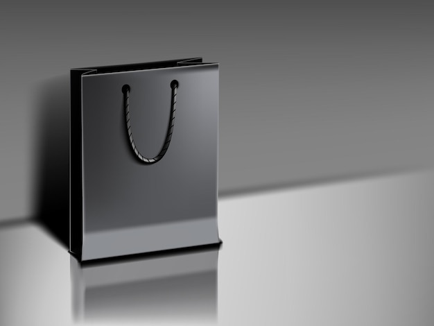 Sac de luxe en papier noir 3D sur fond
