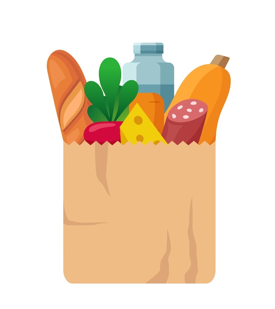 Sac en papier avec de la nourriture Clipart vectoriel isolé sur fond blanc