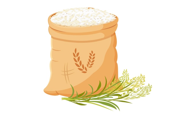Sac de riz avec bouquet d'oreilles illustration vectorielle de récolte de céréales avec des tiges de plantes