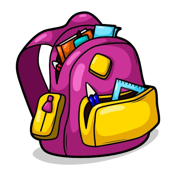Vecteur sac scolaire avec illustration de fournitures scolaires