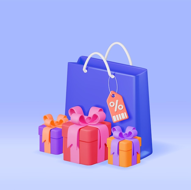 Sac Shopping 3d Avec étiquette De Prix Et Coffrets Cadeaux