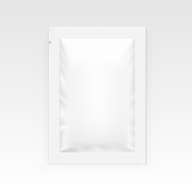 Vecteur sachet transparent blanc blanc pour aliments médicaux ou cosmétiques