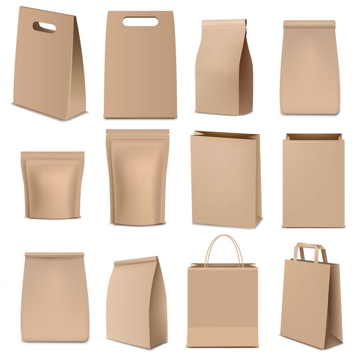 Vecteur sacs en papier brun et emballage grande collection