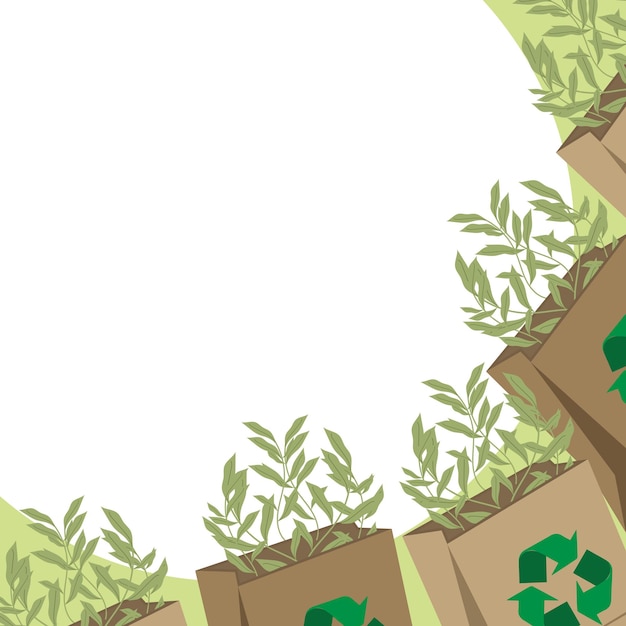 Sacs De Recyclage Avec Des Branches Autour De L'illustration Vectorielle