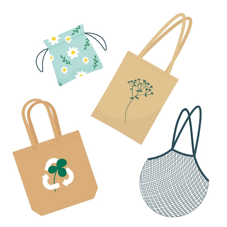 Vecteur sacs réutilisables en coton concept zéro déchet