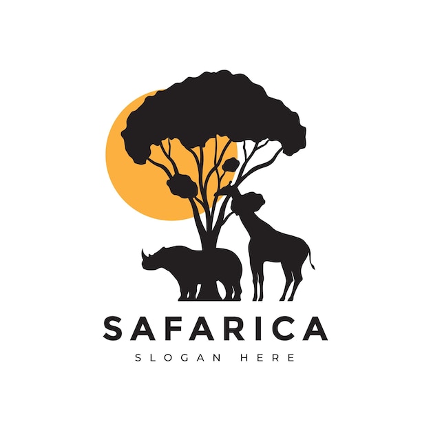 Safari Nature Faune Arbres Animaux Logo Design Graphique Vectoriel