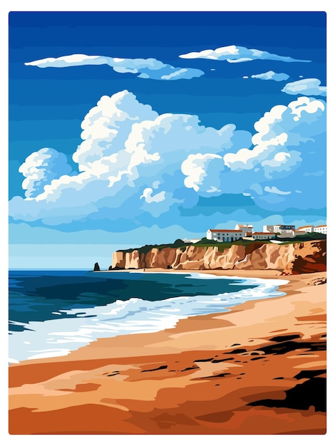 Vecteur sagres portugal affiche de voyage vintage carte postale souvenir peinture de portrait illustration wpa