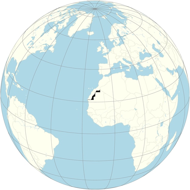 Vecteur le sahara occidental en focus sur la projection orthographique de la carte du monde a des paysages désertiques