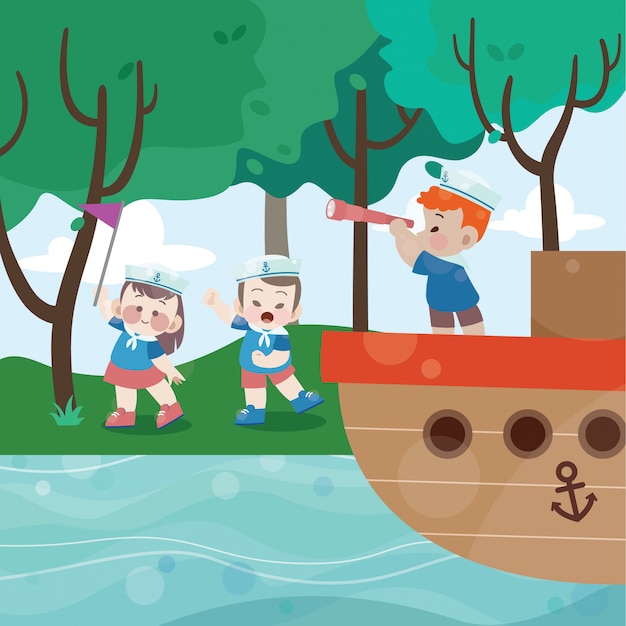 Vecteur sailor enfants jouent illustration vectorielle