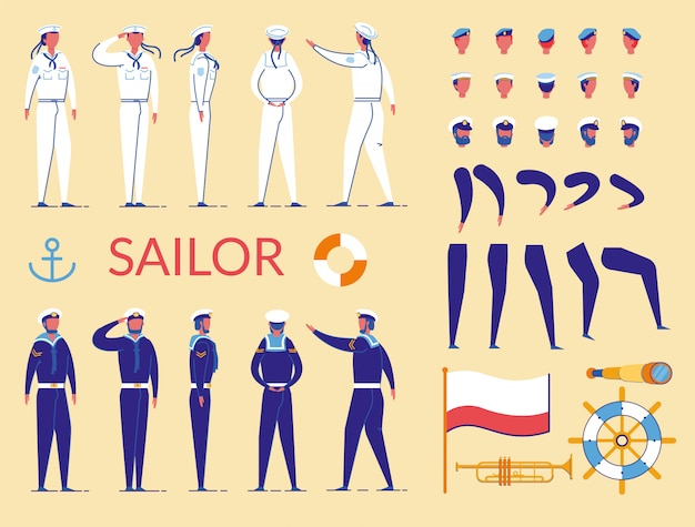 Sailor Man Personnages Constructeur En Uniforme.