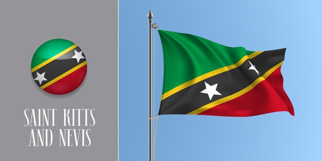 Saint-kitts-et-nevis, Agitant Le Drapeau Sur Mât Et Rond