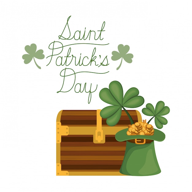Saint Patrick`s Jour étiquette Avec Pièces Et Coffre