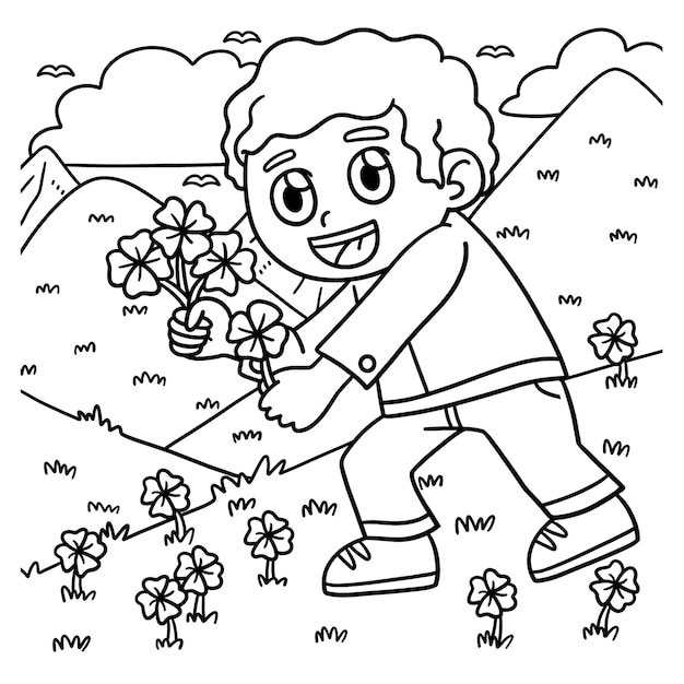 Saint Patricks Day Enfant Cueillir Shamrock Coloriage