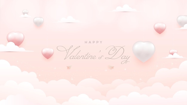 Saint Valentin avec amour 3D et nuage sur fond rose