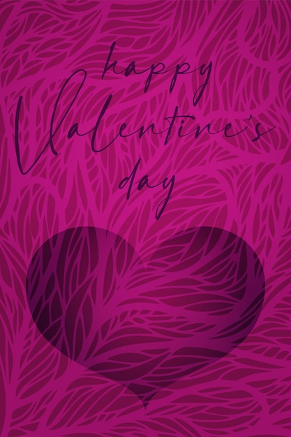 Saint Valentin Carte De Voeux Bannière Invitation Flyer Brochure Délicate Forme De Coeur Fuchsia De Style Riche Féminin Et Lettrage De Mode Minimaliste