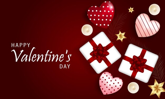 Saint-Valentin, avec des coeurs et des cadeaux réalistes