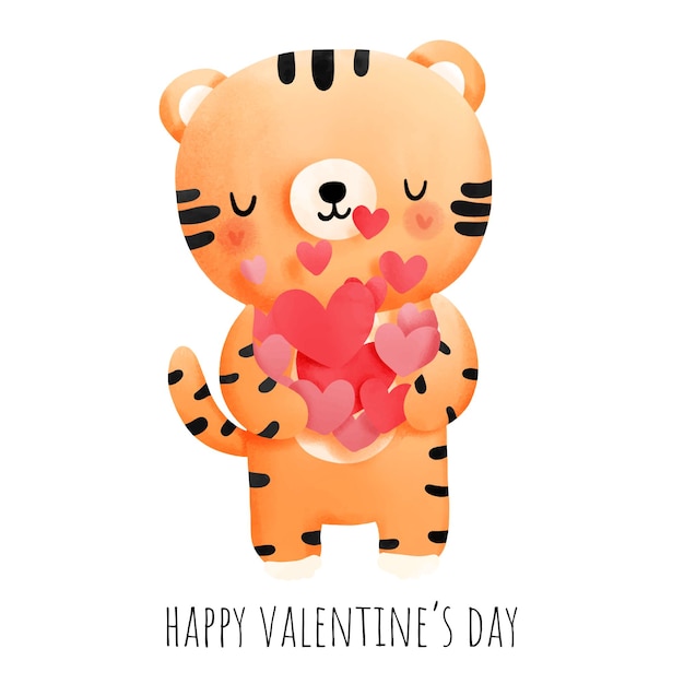 Saint Valentin Avec Illustration Vectorielle De Tigre Mignon