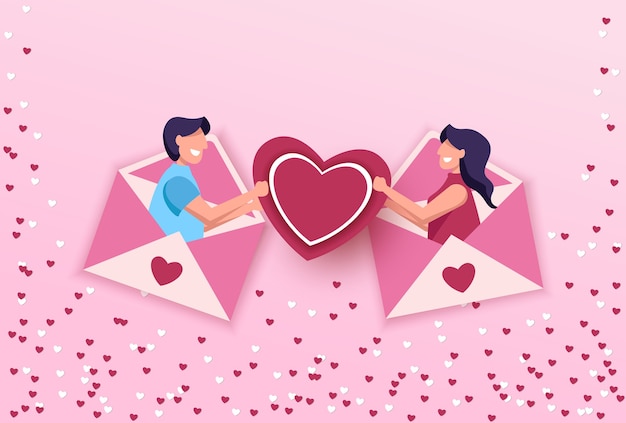 Saint Valentin En Style Papier Avec Couple Amoureux