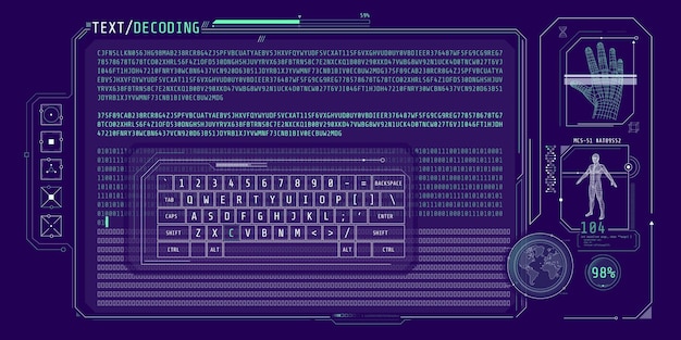 Saisie de données et décodage de texte sur un écran d'interface futuriste