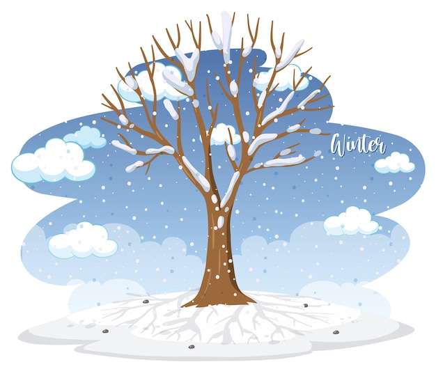 Vecteur saison d'hiver avec arbre couvert de neige