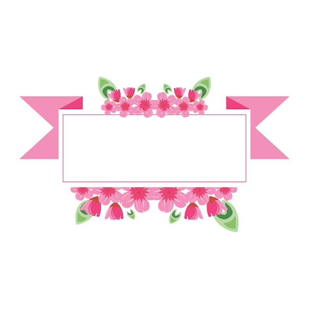 Sakura Pink Flower Wreath Ruban Cadre plat Illustration