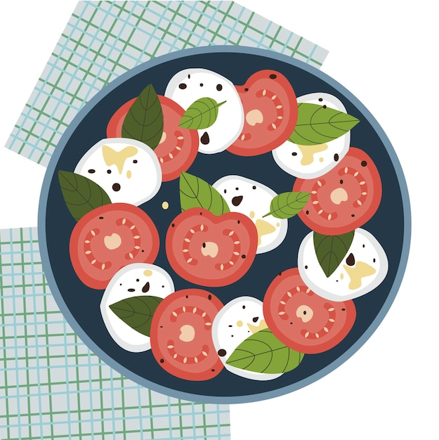 Vecteur salade caprese aux tomates rouges et fromage mozzarella illustration vectorielle