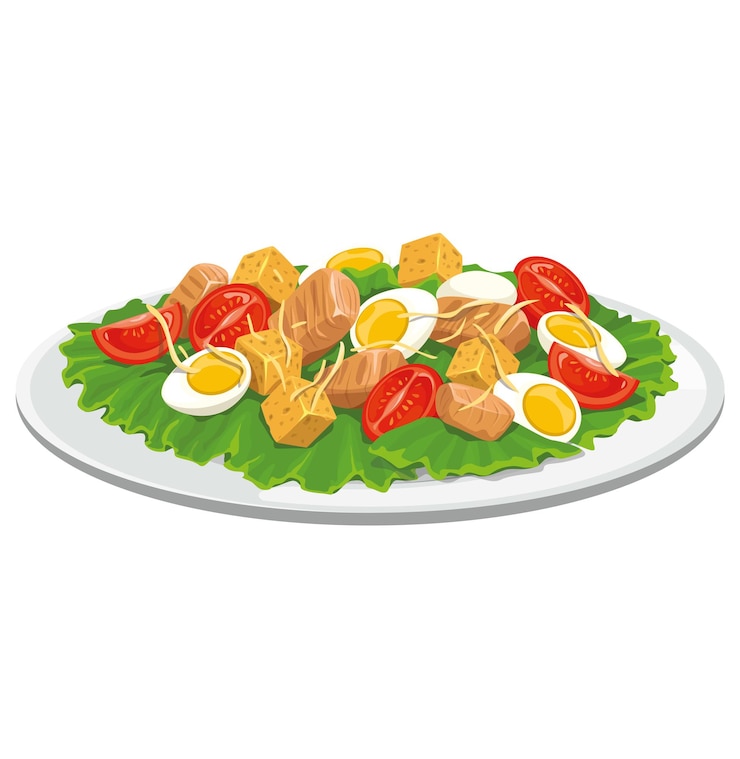 Vecteur salade fraîche et saine avec tomates, œufs et croutons