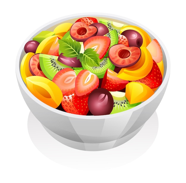 Salade De Fruits Frais Sains Dans Une Illustration Vectorielle De Bol