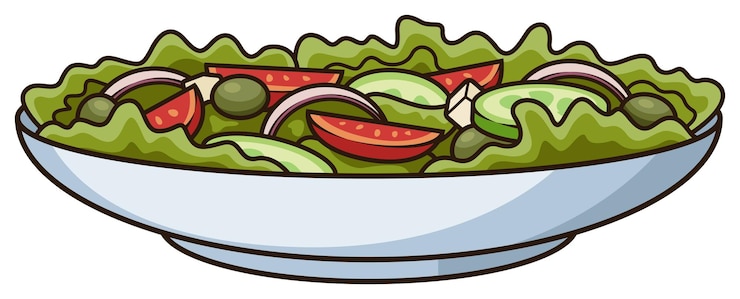 Vecteur salade verte avec divers ingrédients illustration de dessin animé