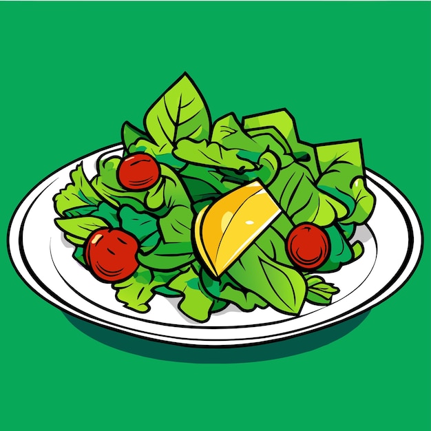 Vecteur salade verte fraîche sur une illustration vectorielle de plaque