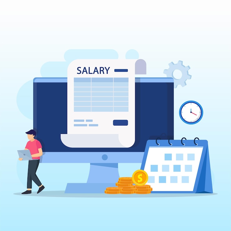 Vecteur salaire vecteur concept revenu en ligne calculer et calendrier de paiement automatique date de paie concept de salaire des employés