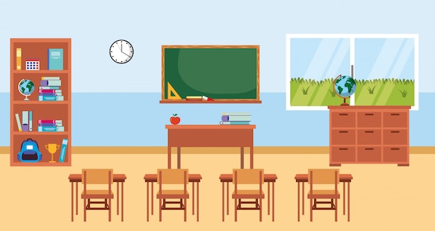 Salle de classe avec dessin animé de tableau