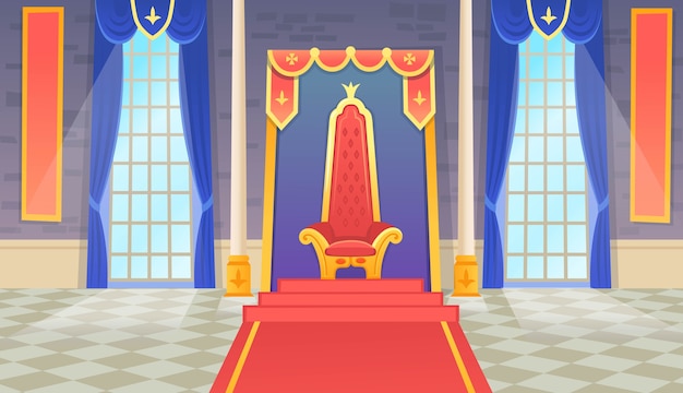salle du château avec un trône royal et des fenêtres. illustration artoon.