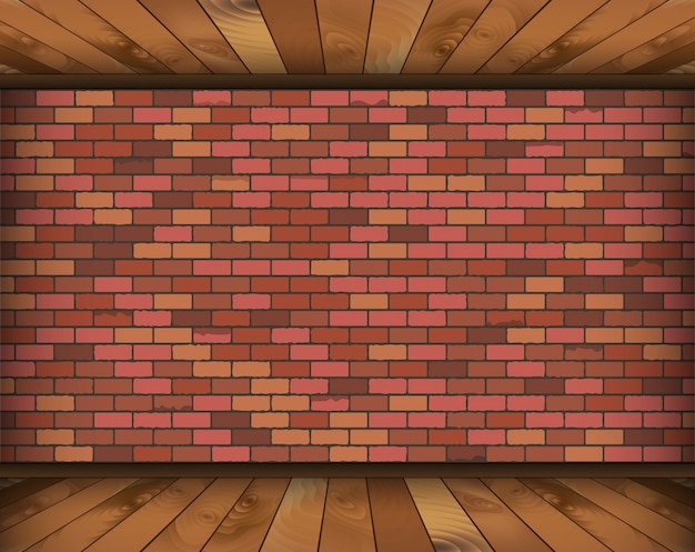 Vecteur salle de fond avec briques et plancher en bois