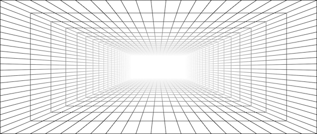 Salle De Grille De Trame 3d à L'arrière-plan De La Perspective De Disparition Espace De Contour Numérique Futuriste