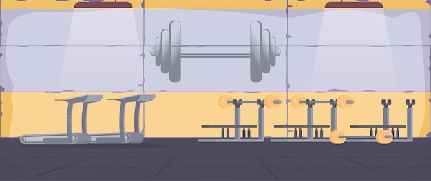 Vecteur salle de gym tachetée avec équipement d'exercice. le concept de sport et de mode de vie sain