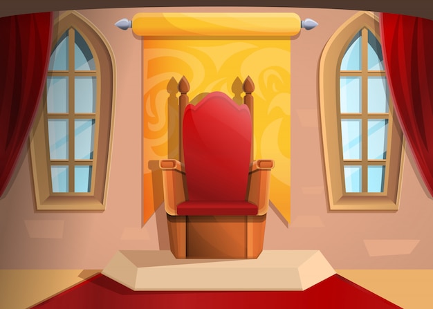 Salle médiévale du trône royal en style cartoon, illustration