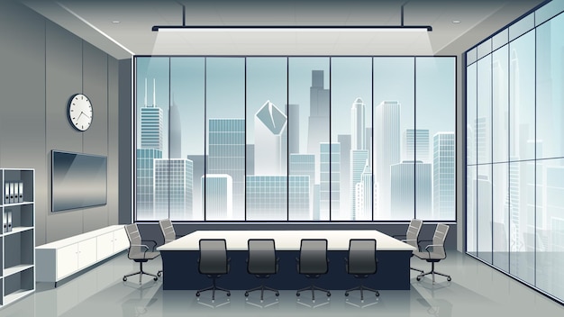 Salle de réunion de bureau avec illustration de fond de gratte-ciel de la ville